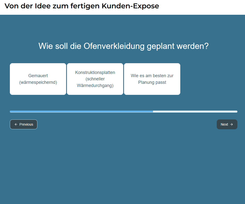Onlineformular Ofenplanung Verkleidung